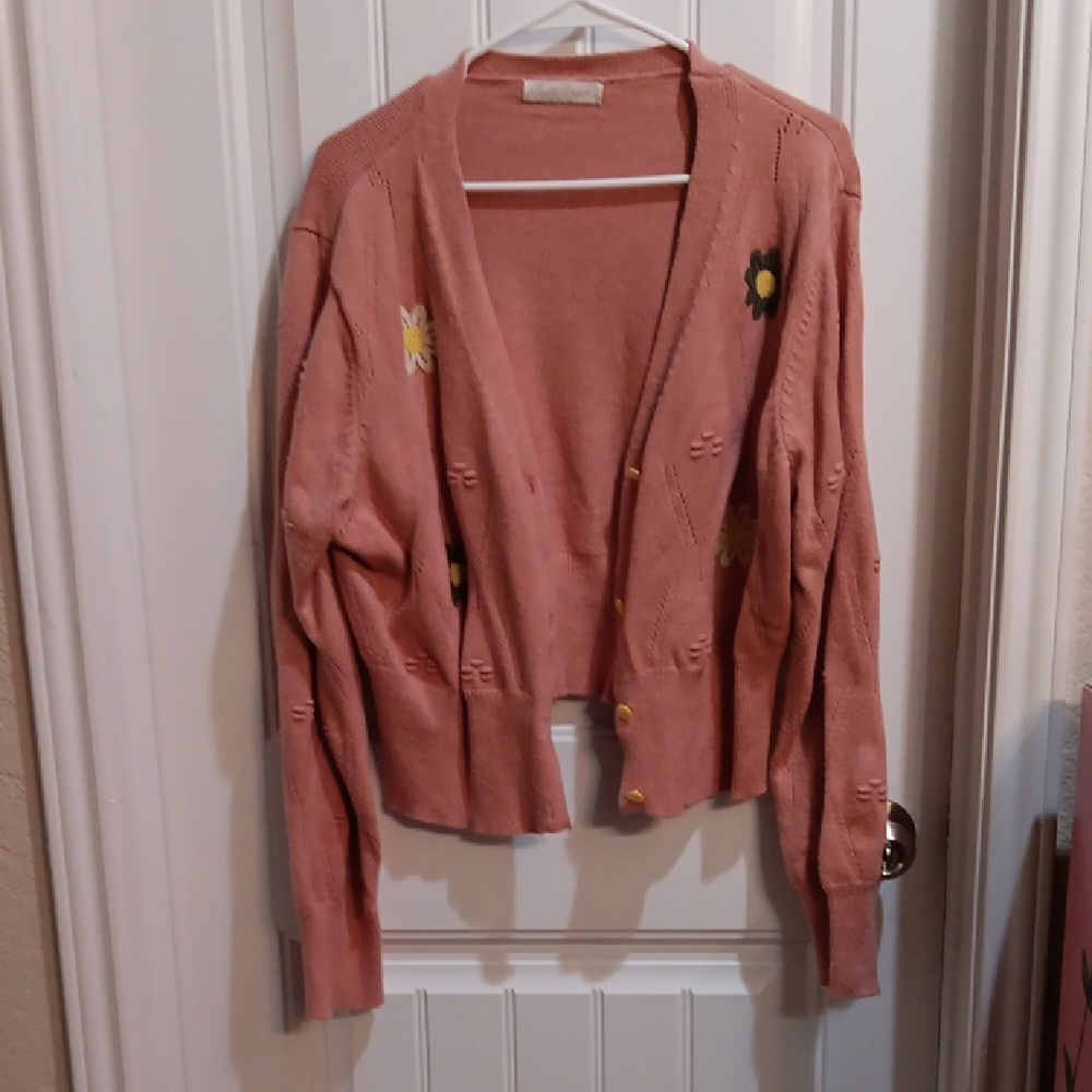Embroidered Floral Cardigan in Rose